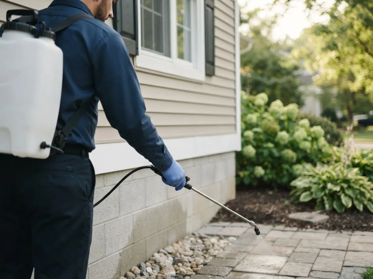 Pest control technician inspecting a home in Sargentville, ME